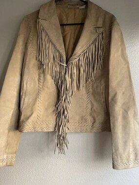 Newport News Jeanology collection 100% leather Western jacket with fringe sz 18
